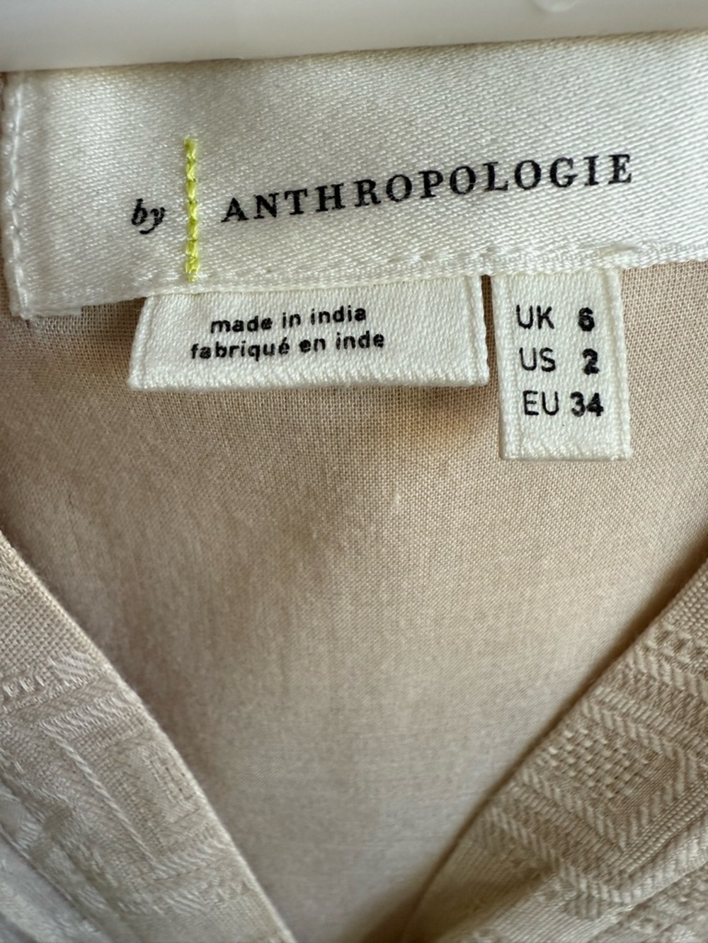 Anthropologie Orla Mini Dress Beige Embroidered Cotton Boho Puff Sleeves Sz 2 - Picture 4 of 14